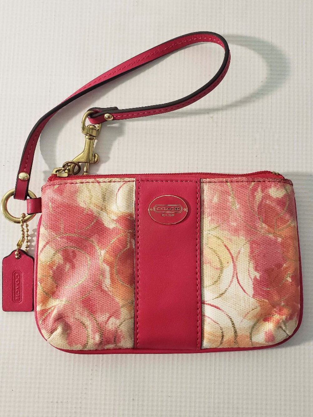 COACH Pink Floral Zip Wristlet